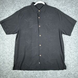 Tommy Bahama Hawaiian Shirt Men Large Black 100% Silk Button Down Camp